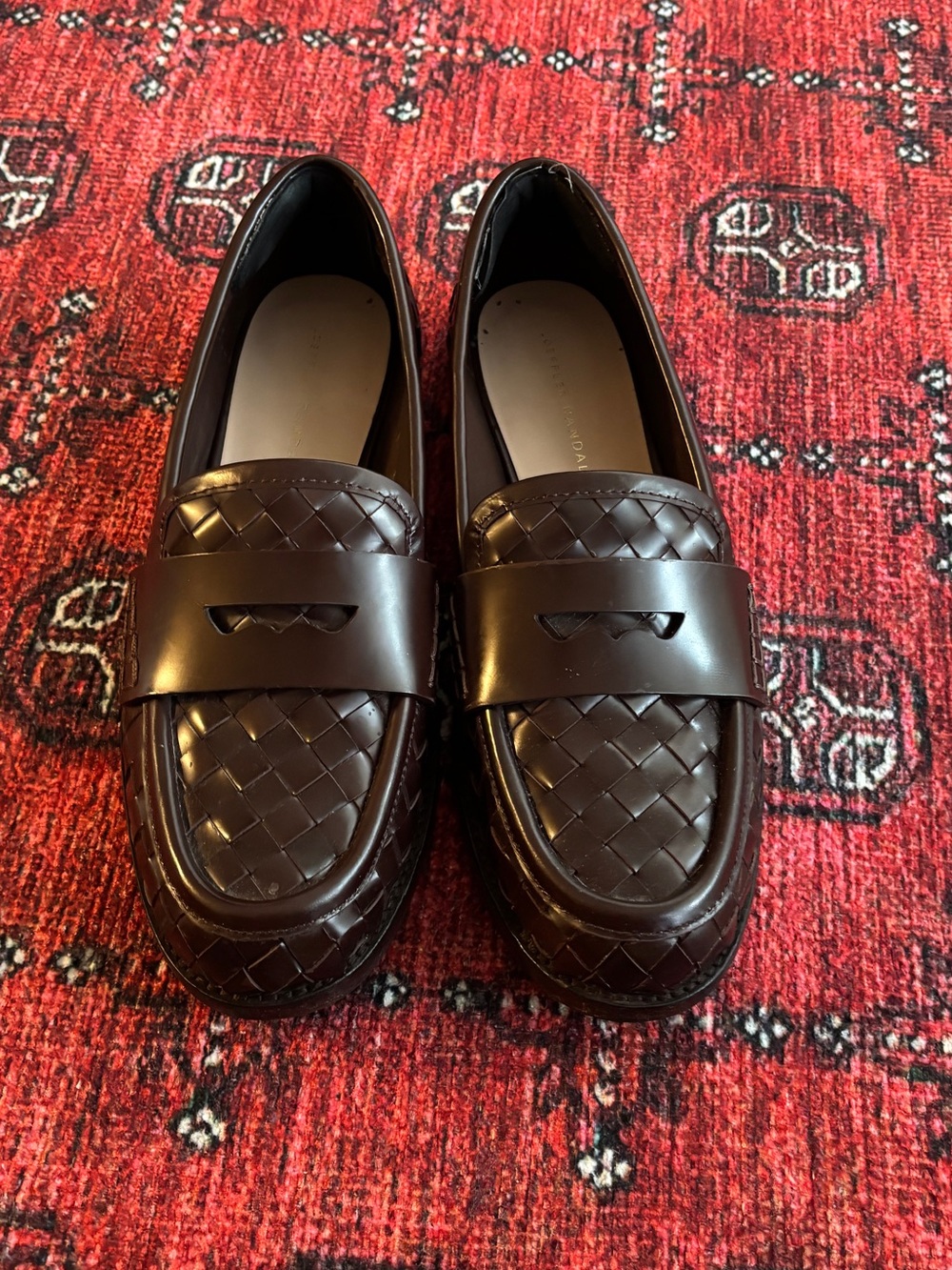 Loeffler Randall dark brown woven leather loafers